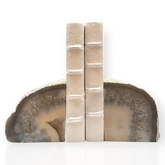 Agate Crystal Bookends w/ Geode Center, Natural Stone, Bookshelf Decor, Unique g - Picture 2 of 10